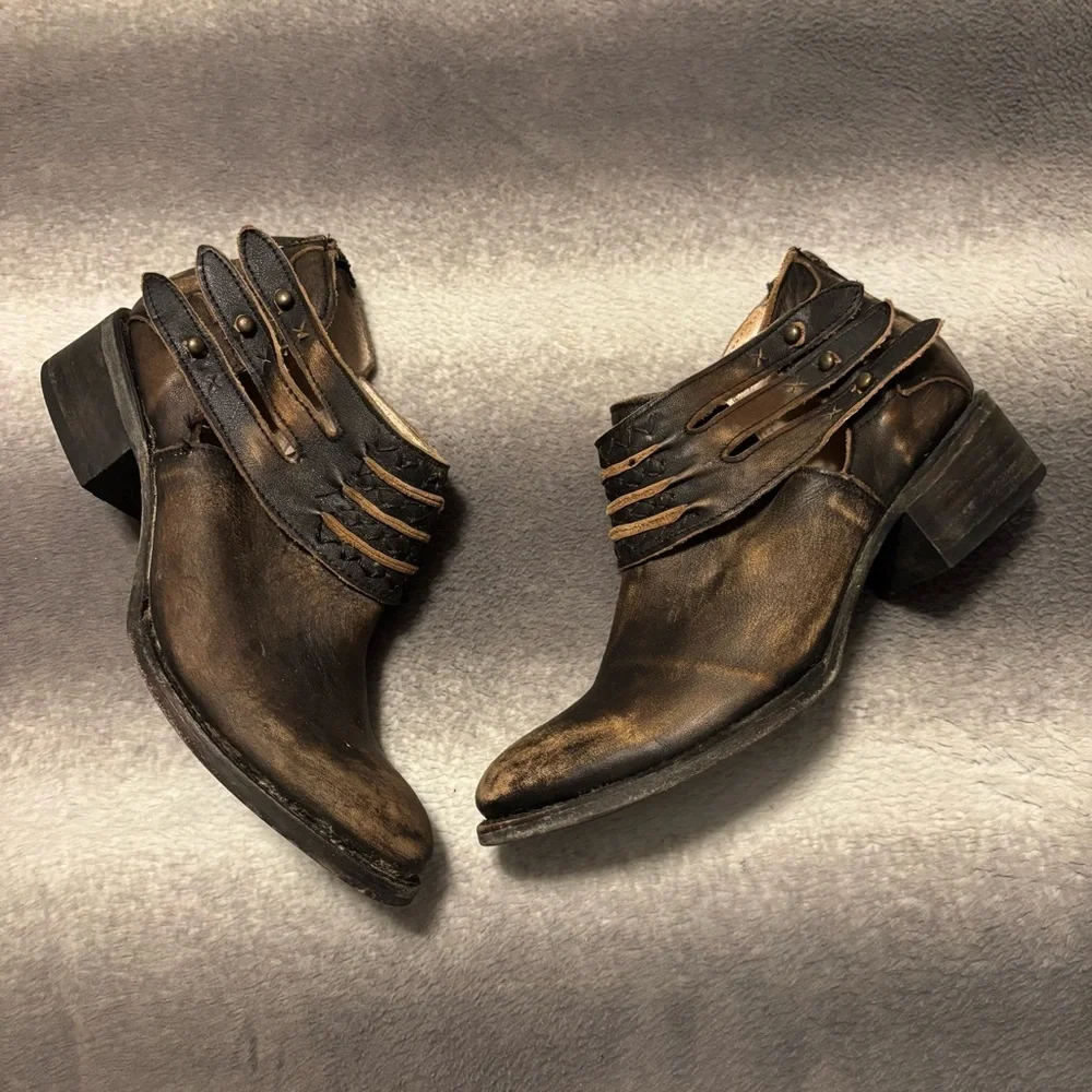 Freebird by Steven Slay Brown Distressed Leather Strap Ankle Booties 8